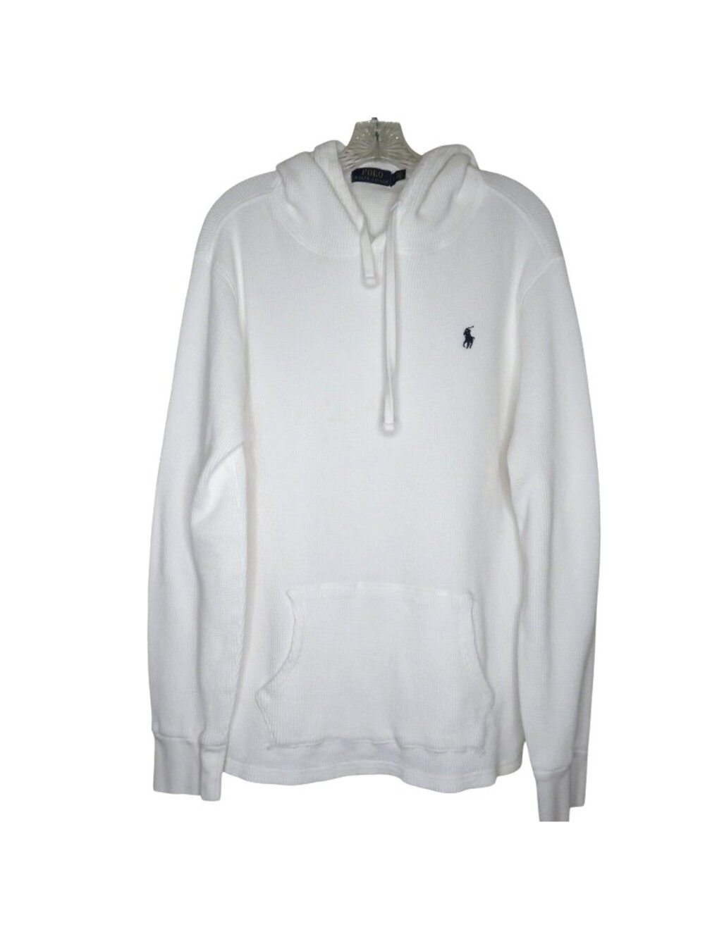 Polo Ralph Lauren Mens White Waffle-Knit Hoodie XL Drawstring Pullover Kangaroo